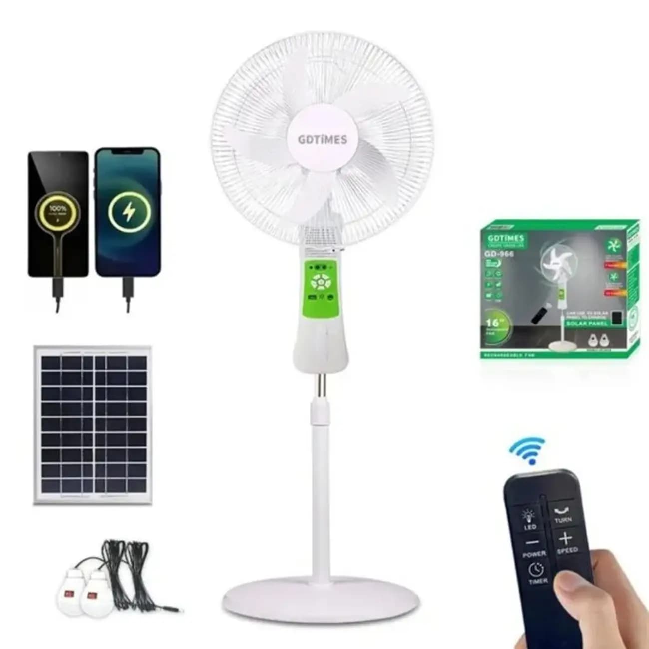 پنکه ایستاده شارژی و خورشیدی جی دی تایمز مدل GDTIMES GD-978 — تصویر ۱۰
