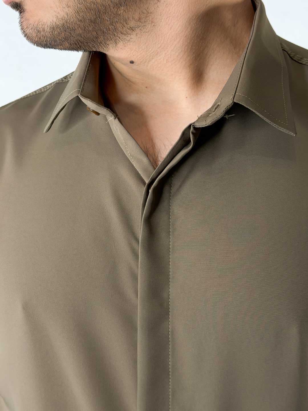 پیراهن دوشین دکمه مخفی آستین بلند رنگ قهوه ای 1240362-6 — تصویر ۱۰