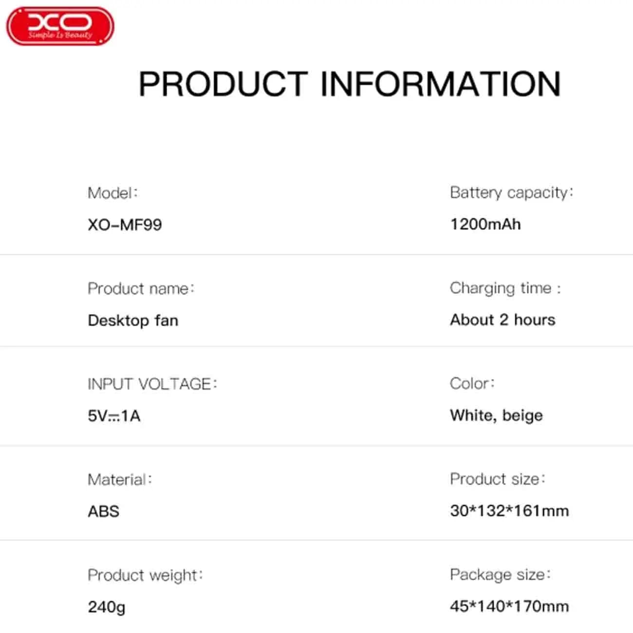 پنکه رومیزی تاشو شارژی ایکس او مدل XO MF99 — تصویر ۸