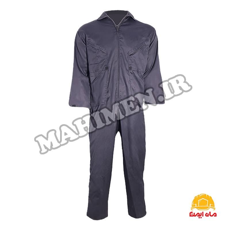 لباس کار یکسره طرح خلبانی رنگ طوسی — تصویر ۴