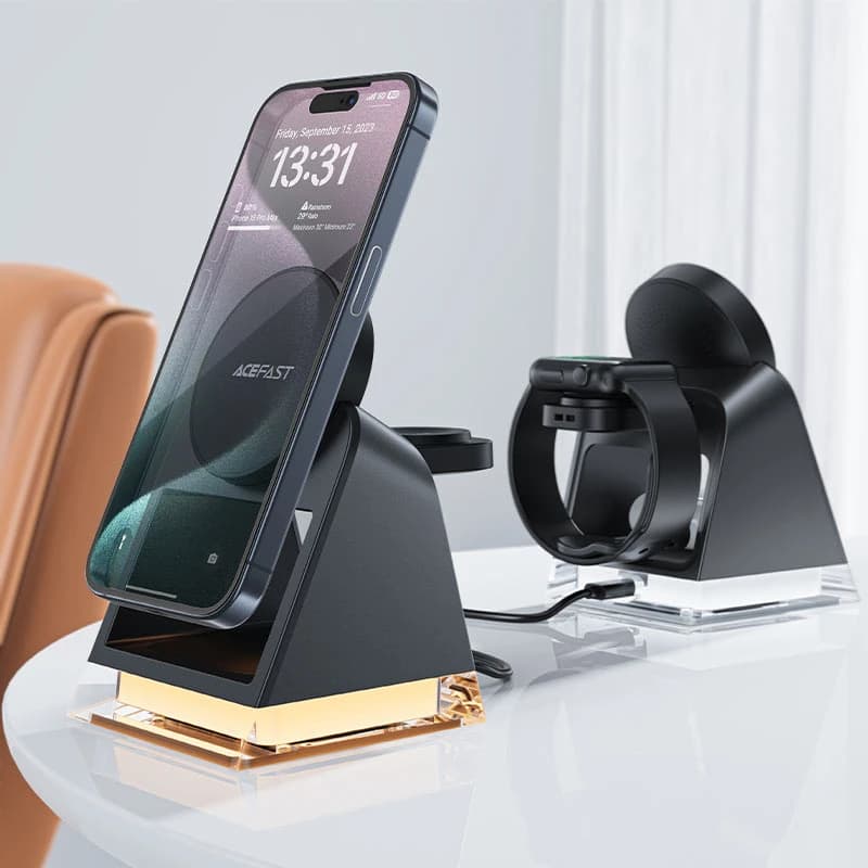 استند و شارژر وایرلس چند کاره مگ سیف ایس فست ACEFAST E17 با قابلیت شارژ اپل واچ — تصویر ۲