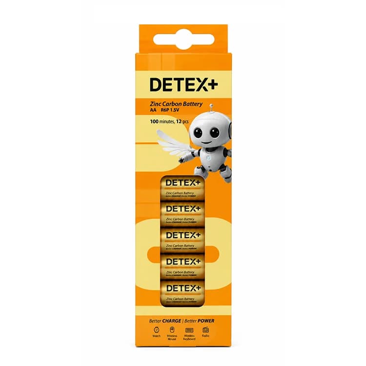 باتری قلمی DETEX مدل Zinc Carbon R6P شرینک 12 عددی