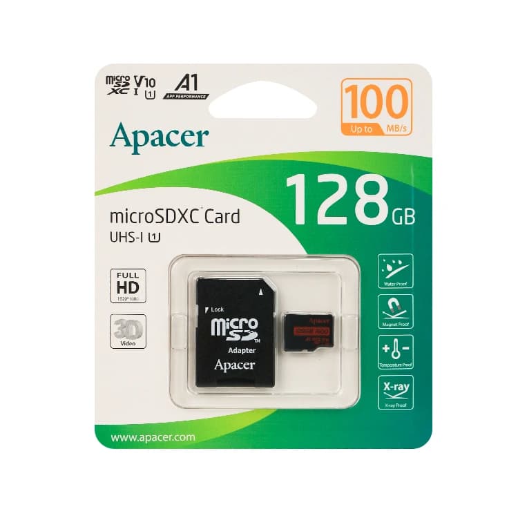 کارت حافظه microSDHC اپیسر مدل Rioo کلاس 10 استاندارد UHS-I U1 سرعت 100MBs ظرفیت 128 گیگ آداپتور دار