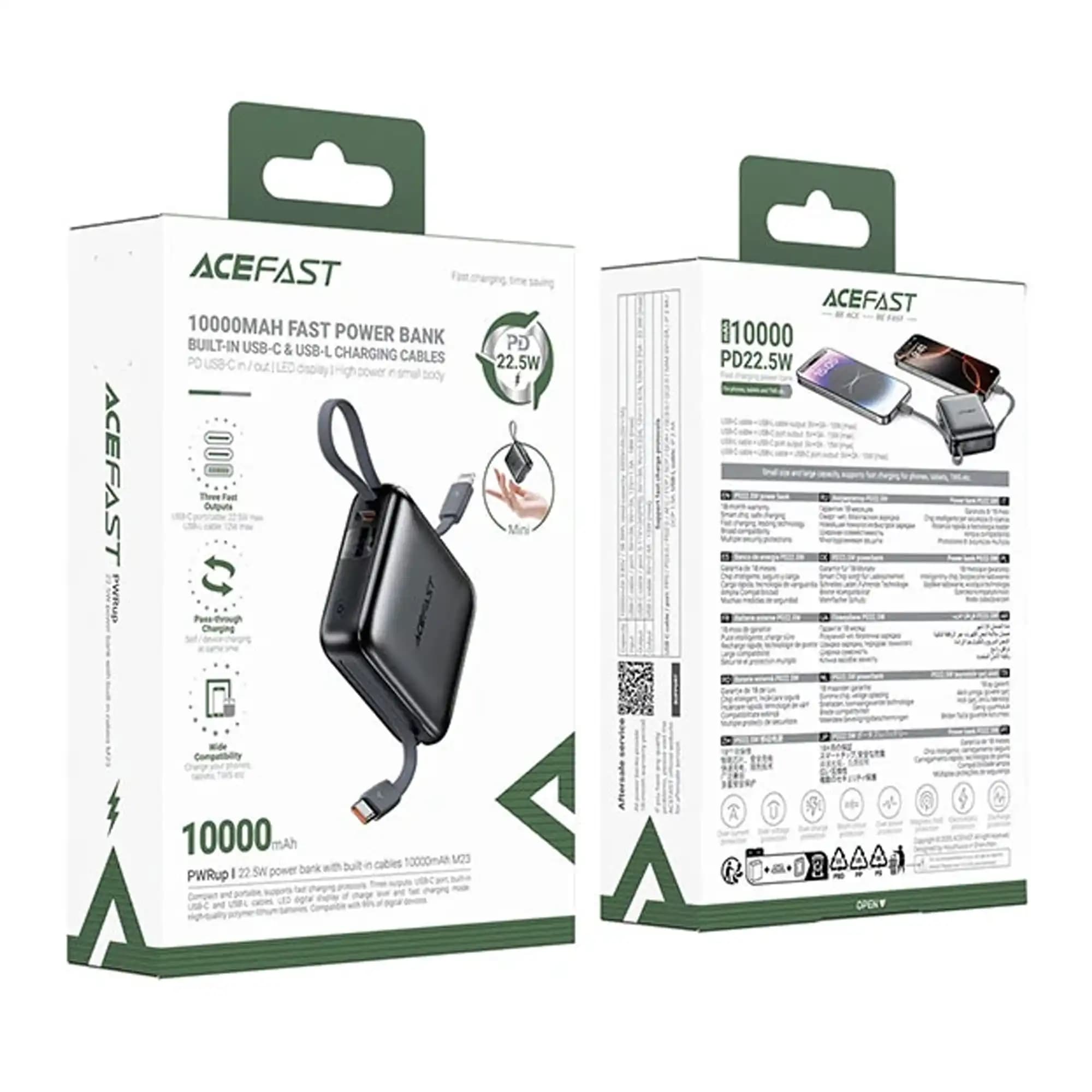 پاوربانک 10000 ایس فست ACEFAST M23 PD22.5W GaN Fast Charger توان 22.5 وات همراه با کابل متصل — تصویر ۴