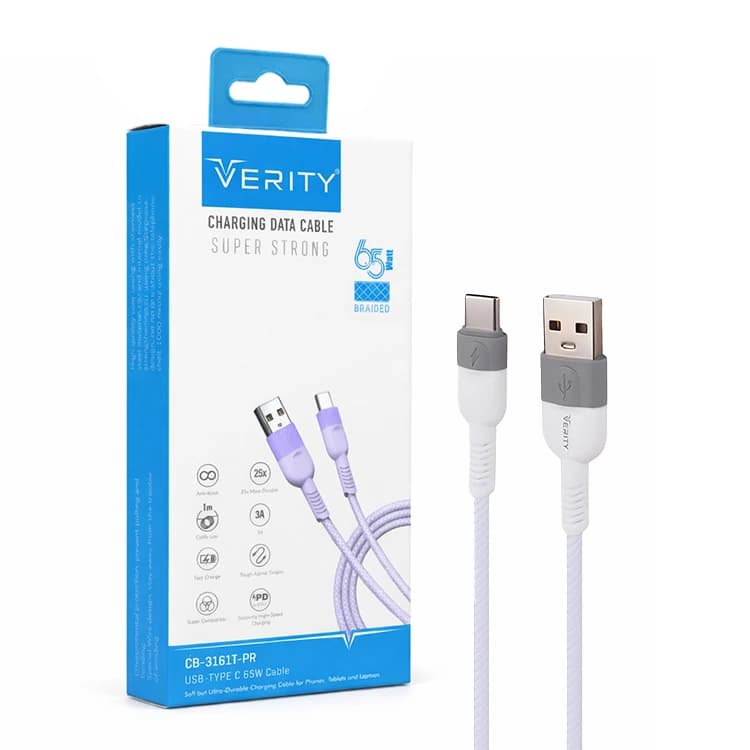 کابل دیتا و شارژ Type-C VERITY مدل 3161 سفید