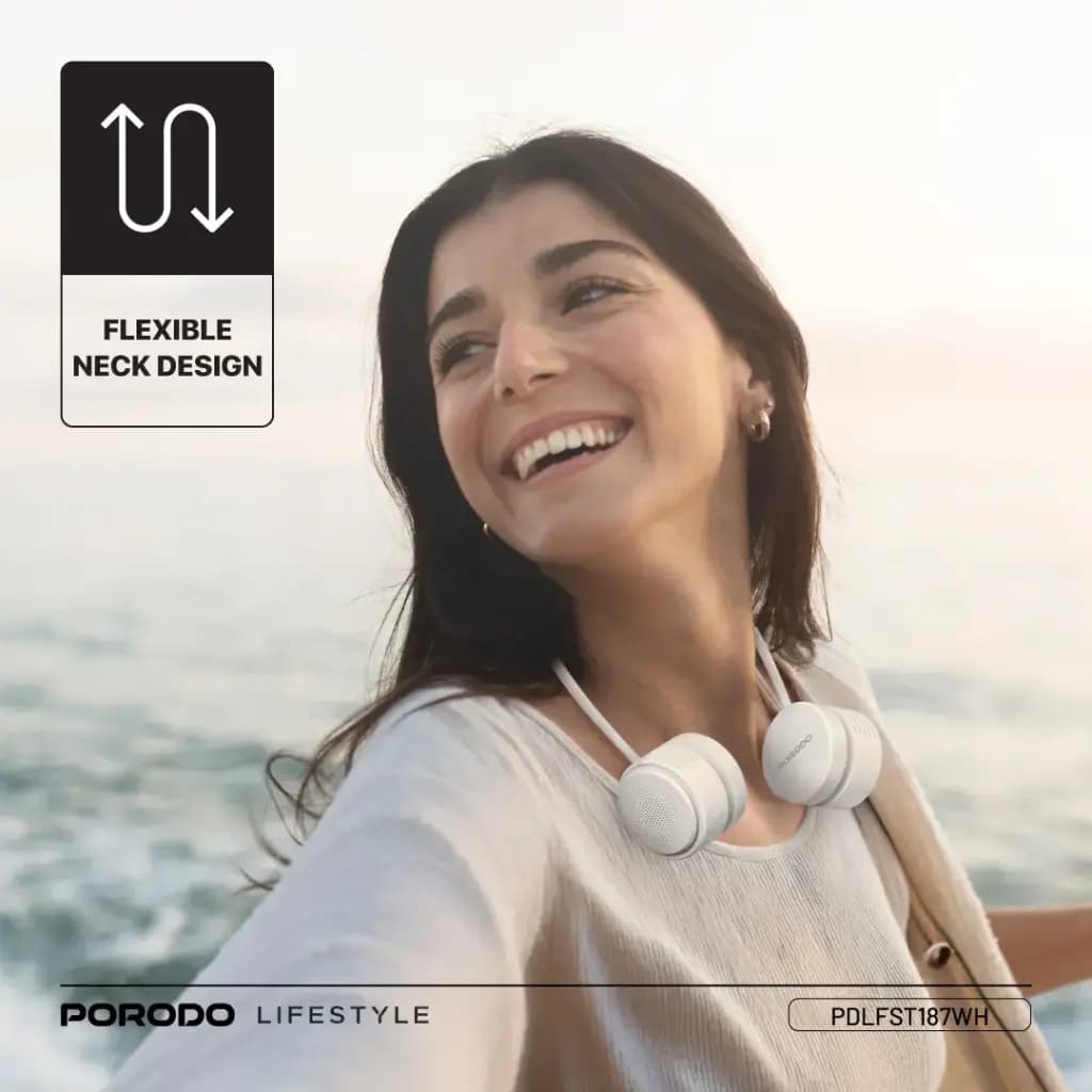 پنکه گردنی بدون تیغه و هولدر موبایل پرودو مدل Porodo Lifestyle AirFlex Bladeless Neck Fan PDLFST187WH — تصویر ۱۲