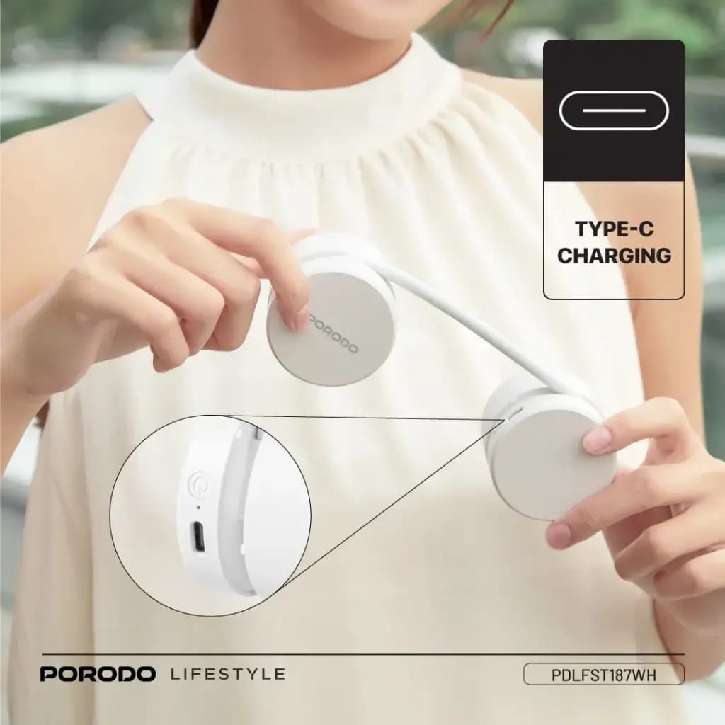 پنکه گردنی بدون تیغه و هولدر موبایل پرودو مدل Porodo Lifestyle AirFlex Bladeless Neck Fan PDLFST187WH — تصویر ۶