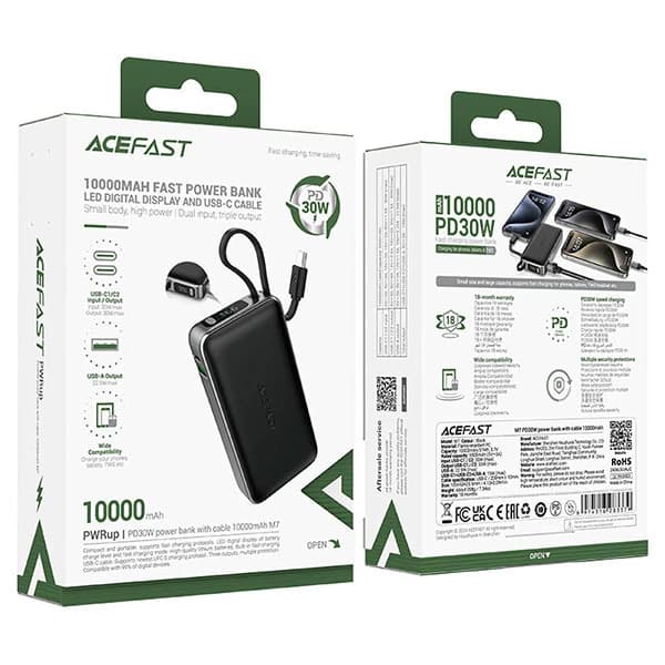 پاوربانک 10000 ایس فست ACEFAST M7 توان 30 وات همراه با کابل متصل — تصویر ۶