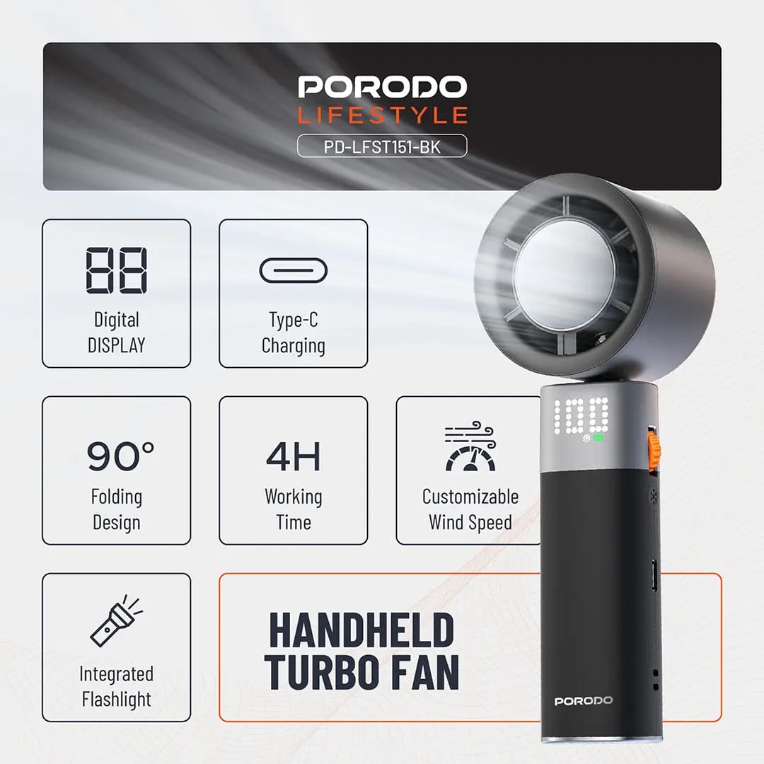 پنکه دستی خنک کننده توربو پرودو مدل Porodo Lifestyle Handheld Turbo Fan LFS151 — تصویر ۶