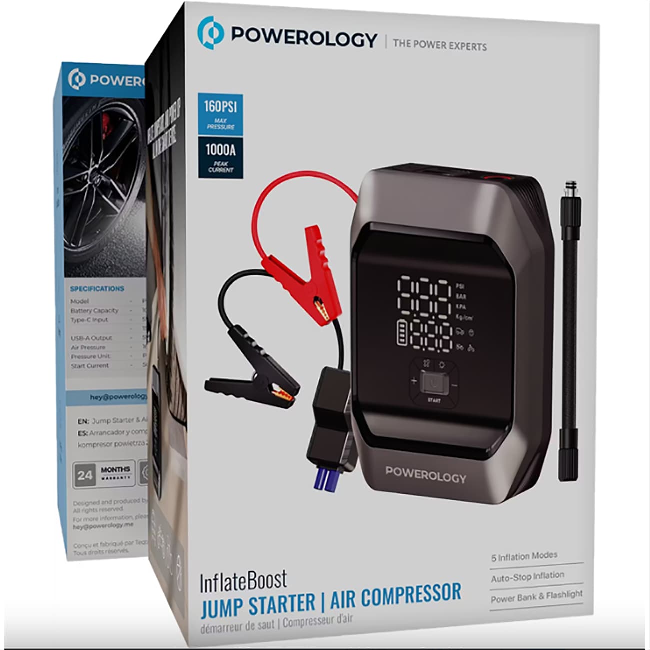 جامپ استارتر، پاوربانک و پمپ باد پاورولوژی مدل Powerology InflateBoost Jump Starter & Air Compressor PWKF03MB — تصویر ۸