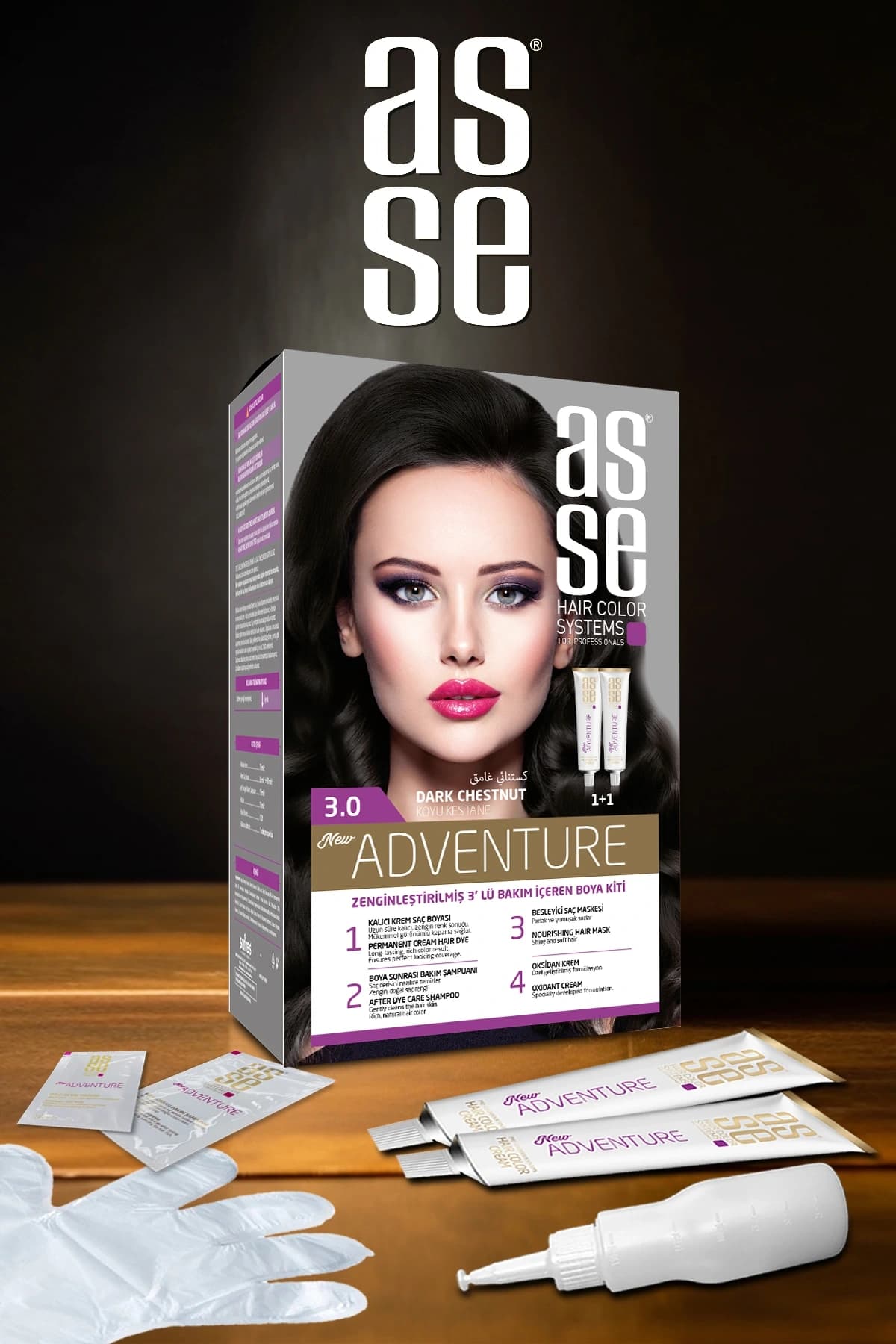 كيت رنگ موی آسه asse شماره 3.0 بدون آمونياک شامل 2 تیوب 50 میلی لیتر — تصویر ۳