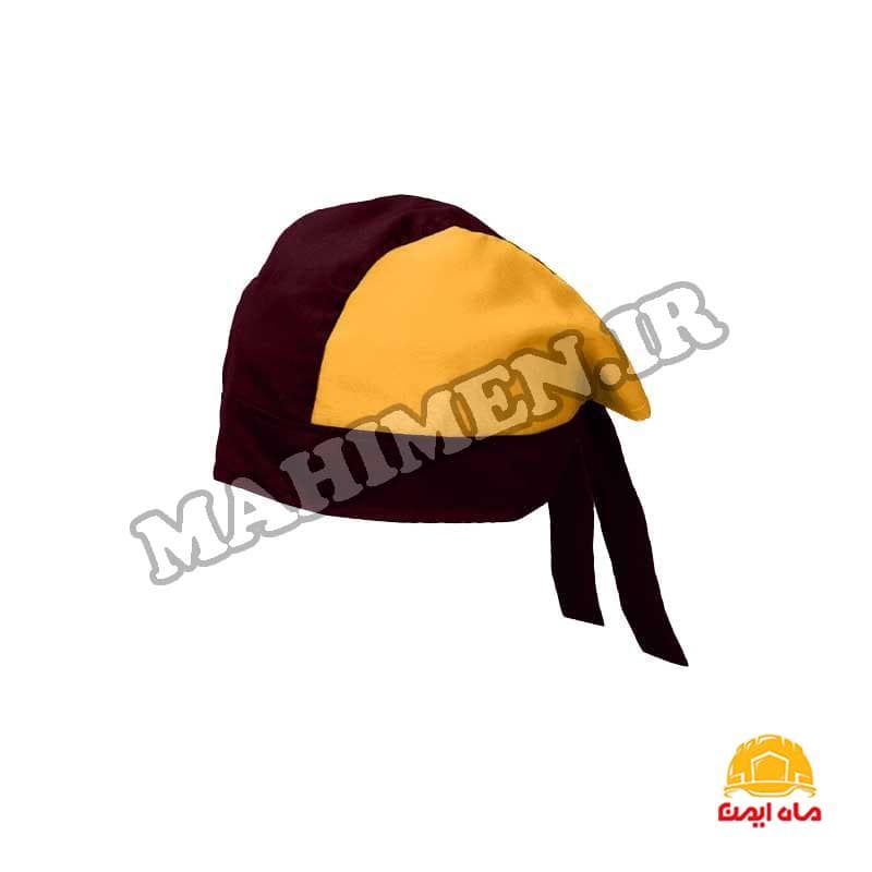 کلاه آشپزی زرشکی زرد مدل ترکی