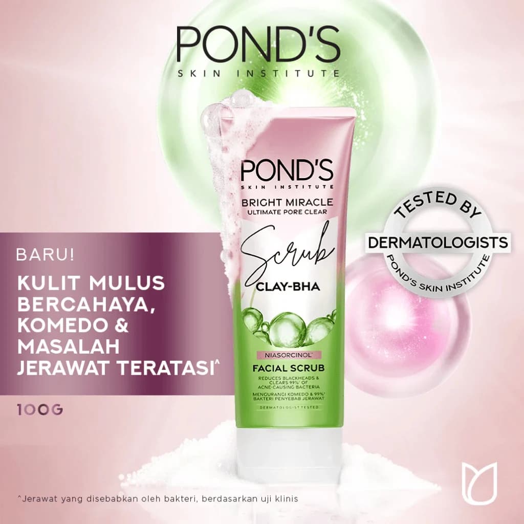 فوم شستشو صورت اسکراب خاک رس پوندز پاکسازی منافذ 100 گرم | Pond’s clay-bha ultimate pore clear — تصویر ۲