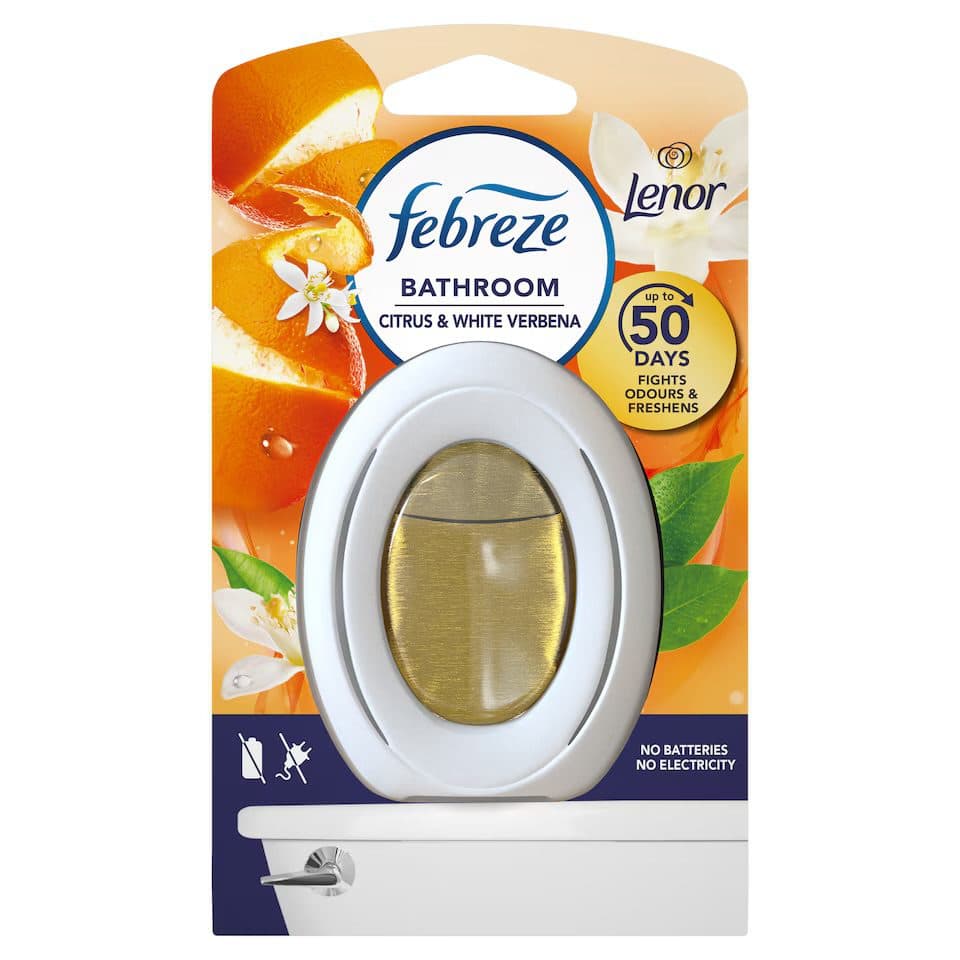 خوشبوکننده و بوگیر سرویس بهداشتی و حمام فبریز ( لنور ) رایحه مرکبات و سرمه سفید 7.5 میل | Febreze bathroom citrus & white verbena — تصویر ۳