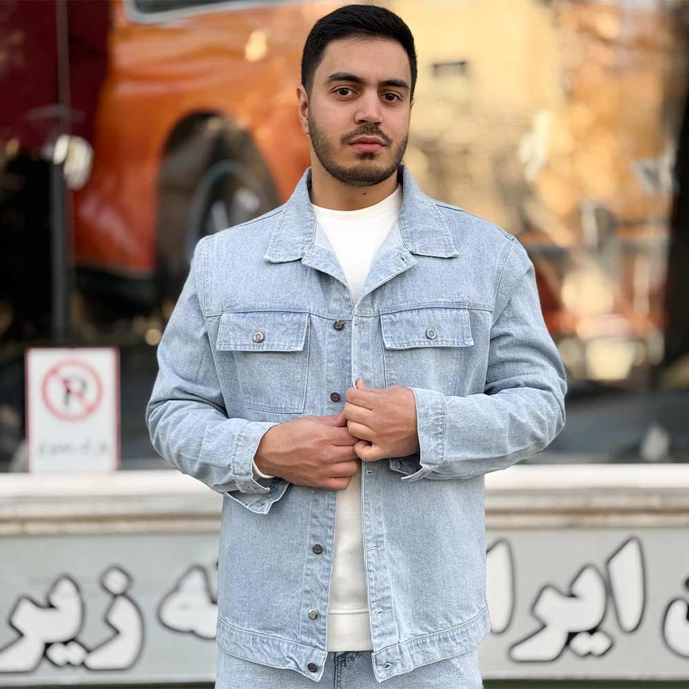 کت جین مردانه یقه انگلیسی یخی 118024-1 — تصویر ۴
