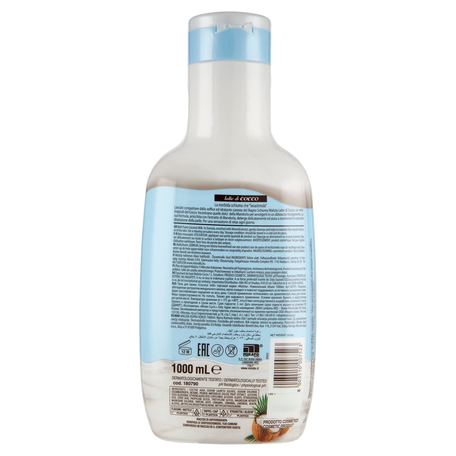 فوم حمام 1 لیتر مالیزیا رایحه شیر نارگیل | Malizia coconut milk — تصویر ۴