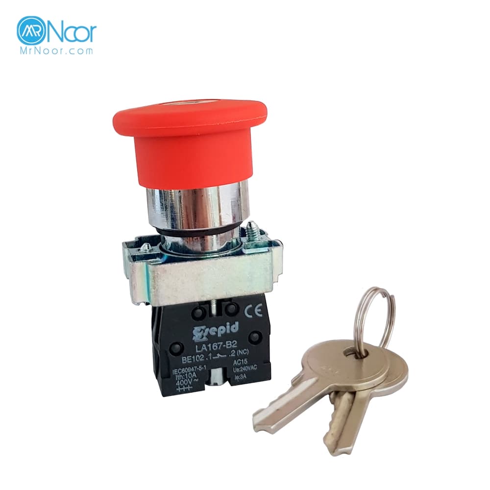 شاسی قارچی قفل شو کلیددار مدل XB2-BS142 سپیدالکتریک (قرمز)