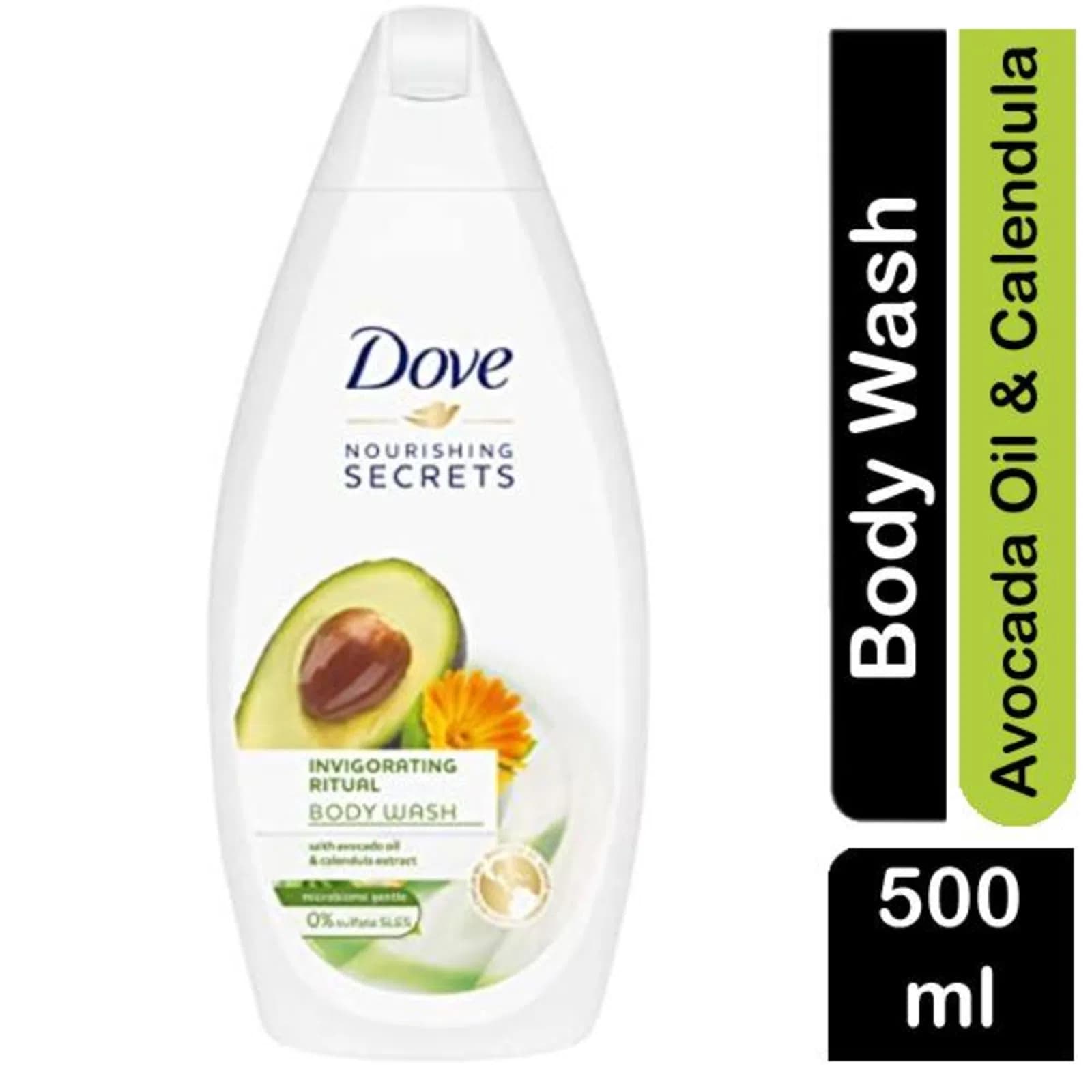 شامپوبدن داو 500 میل رایحه روغن آووکادو و عصاره گل همیشه بهار – Dove bodywash avacado oil & calendula extract