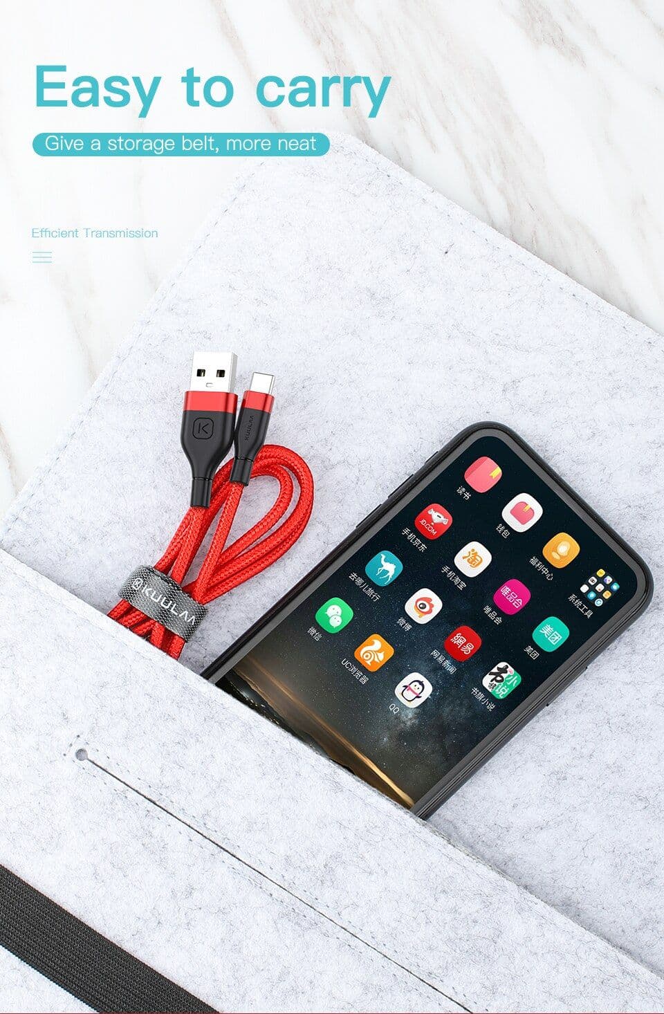 کابل شارژ و دیتا KUULAA نوع TypeC فست شارژ طول ۲ متر — تصویر ۸