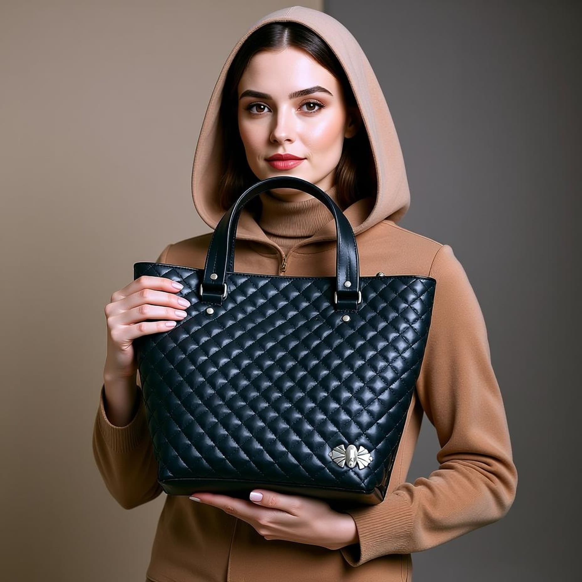 کیف رودوشی چرمی با چرم شانل پفکی مدل قایقی — تصویر ۴