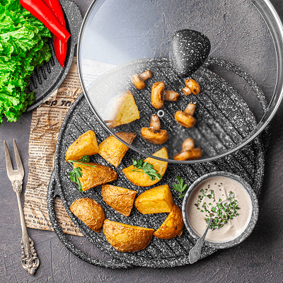 تابه گریل چدن دو طرفه نالینو مدل Spiza (با درب شیشه) — تصویر ۴