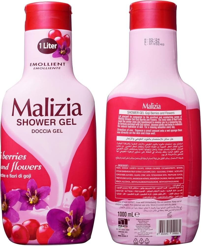 شامپو بدن مالیزیا(Malizia) با رایحه گوجی بری و گل ها حجم 1000 میلی لیتر — تصویر ۶