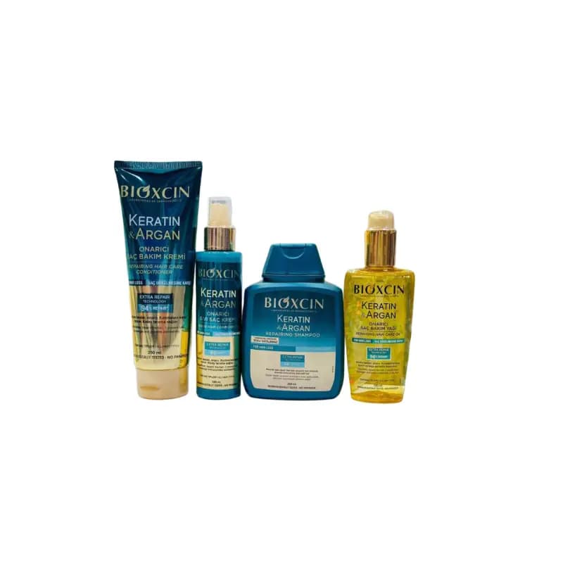 پک 4 عددی ماسک و شامپو روغن مو بیوکسین حاوی کراتین و آرگان 250 میل Bioxcin — تصویر ۴