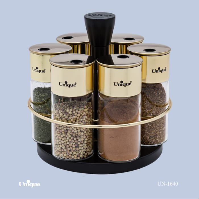 ست ادویه 6 عددی طلایی گردان UN-1640 یونیک