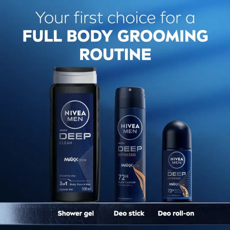 اسپری ضد تعریق مردانه نیوآ Nivea مدل DEEP ESPRESSO با ماندگاری 72 ساعته حجم 150 میل — تصویر ۴
