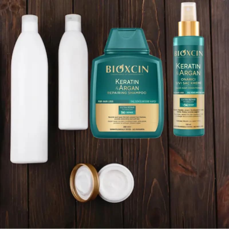 پک دوتایی شامپو + اسپری نرم کننده مو کراتین آرگان بیوکسین Bioxcin — تصویر ۲
