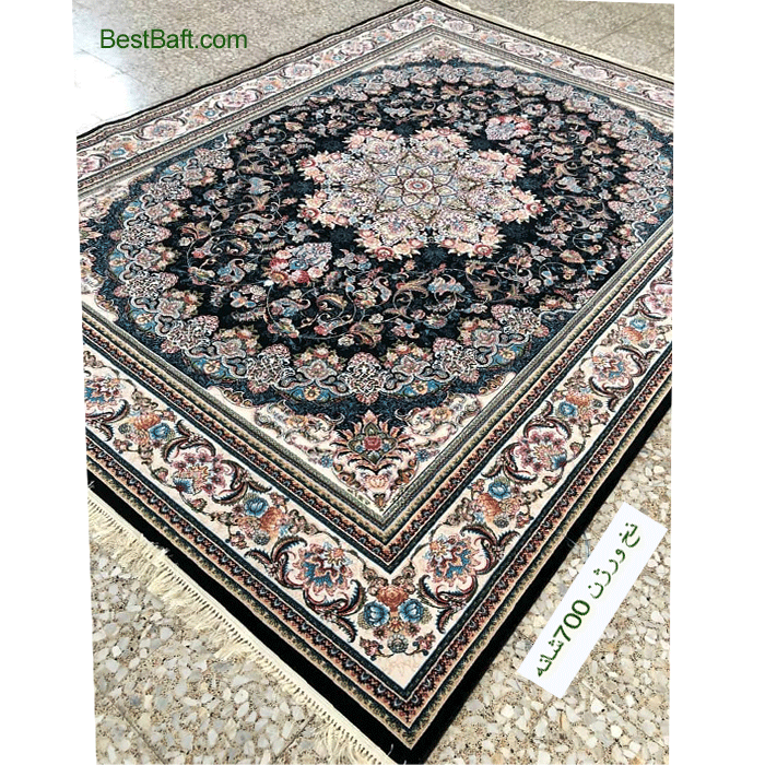 فرش کاشان میخک ۷۰۰ شانه سرمه ای — تصویر ۳