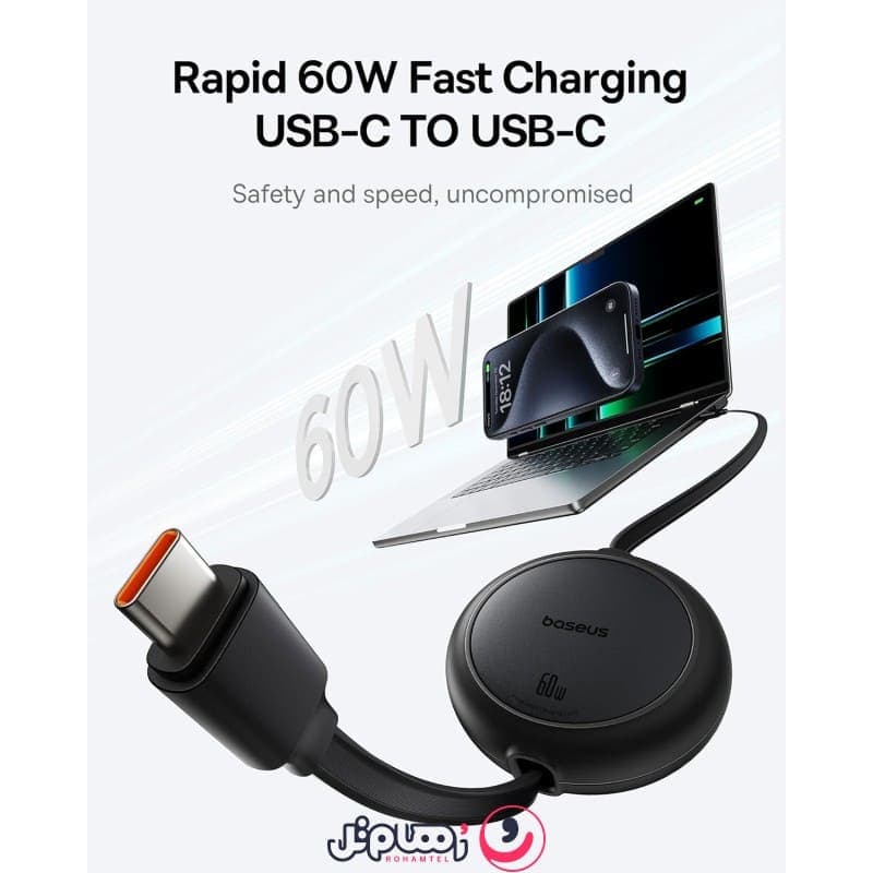 کابل تبدیل USB-C به USB-C بیسوس مدل Free2Pull Mini 60W طول 1 متر — تصویر ۱۱