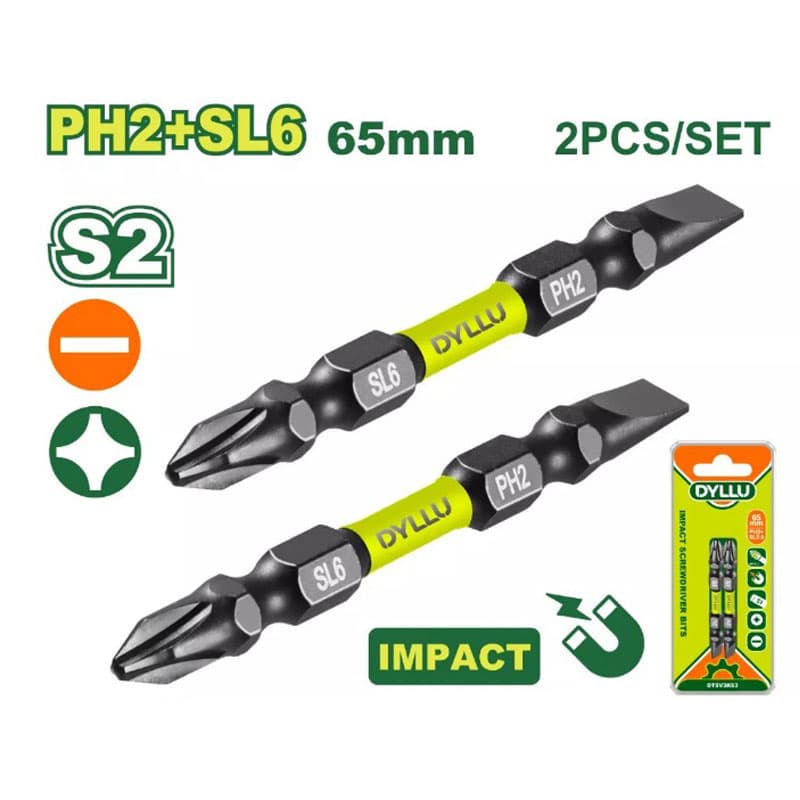 ست 2 عددی سر پیچ گوشتی دو سر PH2 چهارسو و تخت 65 میلی متر S2 دایلو مدل DTSV3K63 — تصویر ۲