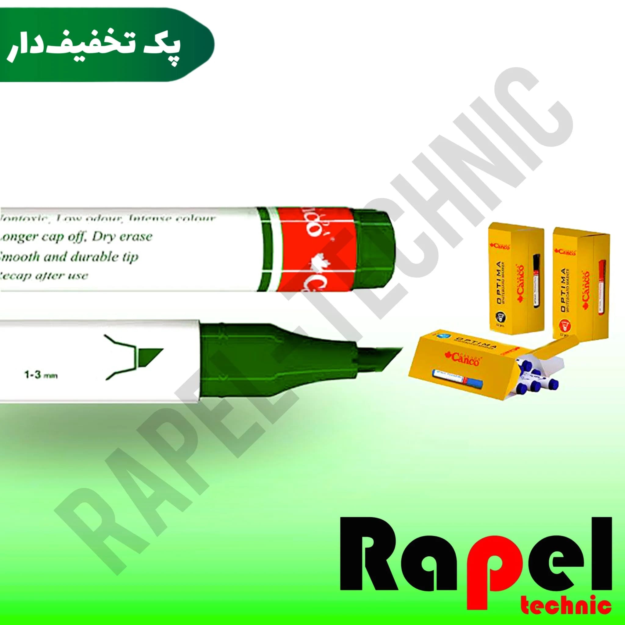 ماژیک وایت برد سبز اوپتیما کنکو (canco) | (OPTIMA) نوک تخت (پک 10 عددی)