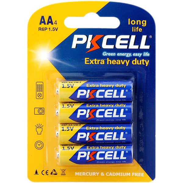 باتری قلمی 1.5AA ولت Extra heavy duty پی کی سل PKCELL پک 4 عددی