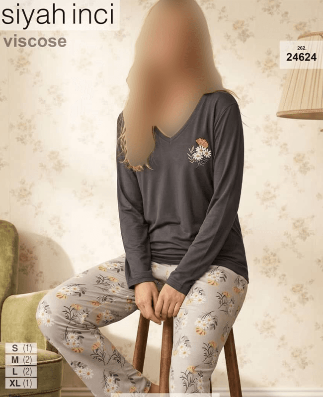 بلوز و شلوار سایز نرمال siyah inci کد 24624 — تصویر ۲
