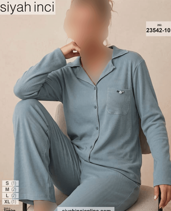 بلوز و شلوار جلو دکمه ای siyah inci کد 10-23542 — تصویر ۲