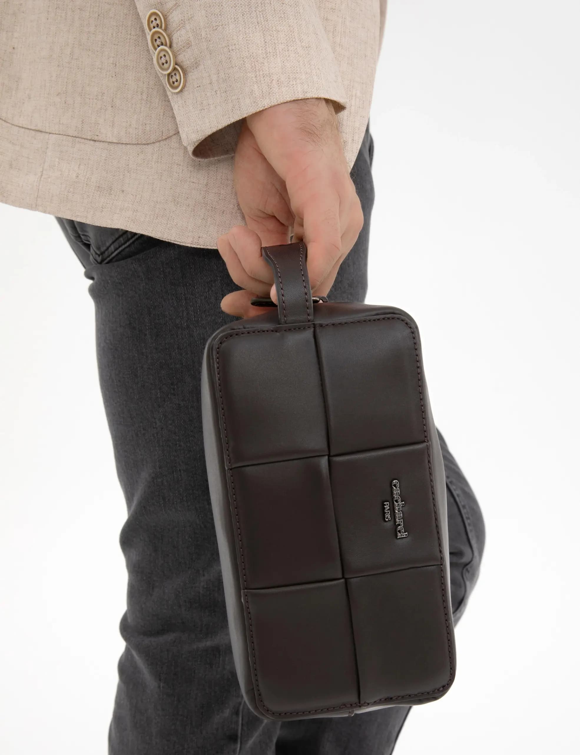 کیف دستی مردانه کاشارل مدل چرم طبیعی رنگ قهوه ای