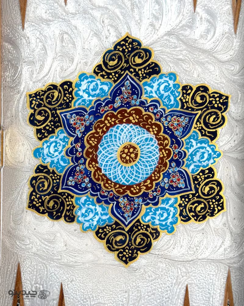 تخته نرد خاتم کاری نقاشی تذهیب طرح رخشا کد 10434 — تصویر ۵