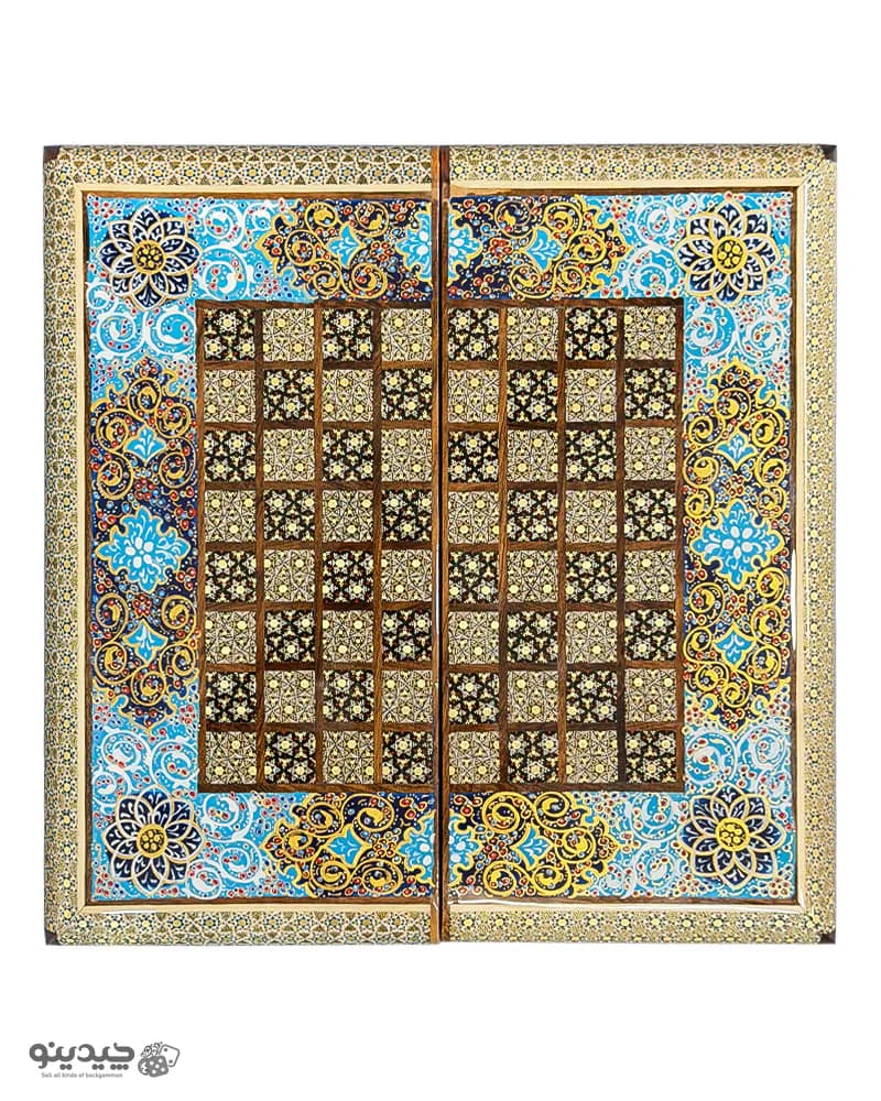 تخته نرد خاتم کاری تذهیب طرح ماندگار 35 سانتی کد 10392 — تصویر ۲