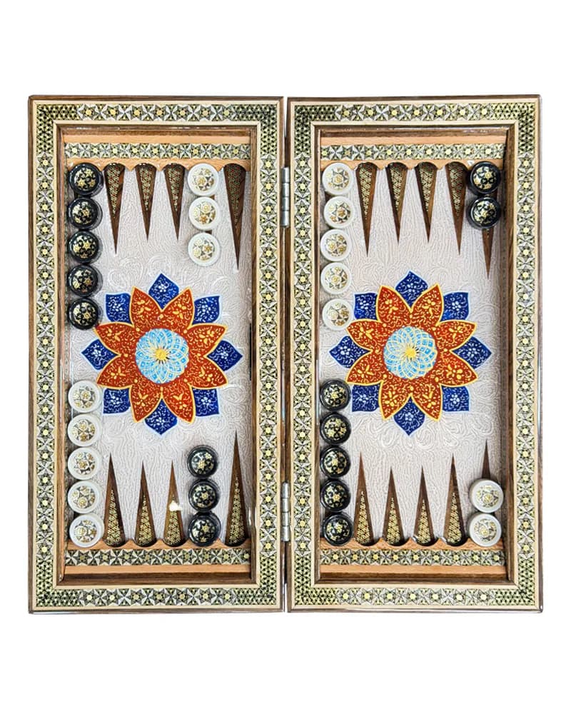 تخته نرد خاتم کاری تذهیب طرح دیبا 35 سانتی کد 10391 — تصویر ۵