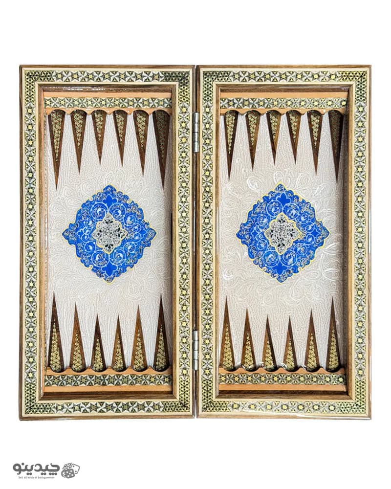 تخته نرد خاتم کاری تذهیب طرح زرنگار 35 سانتی کد 10390 — تصویر ۸