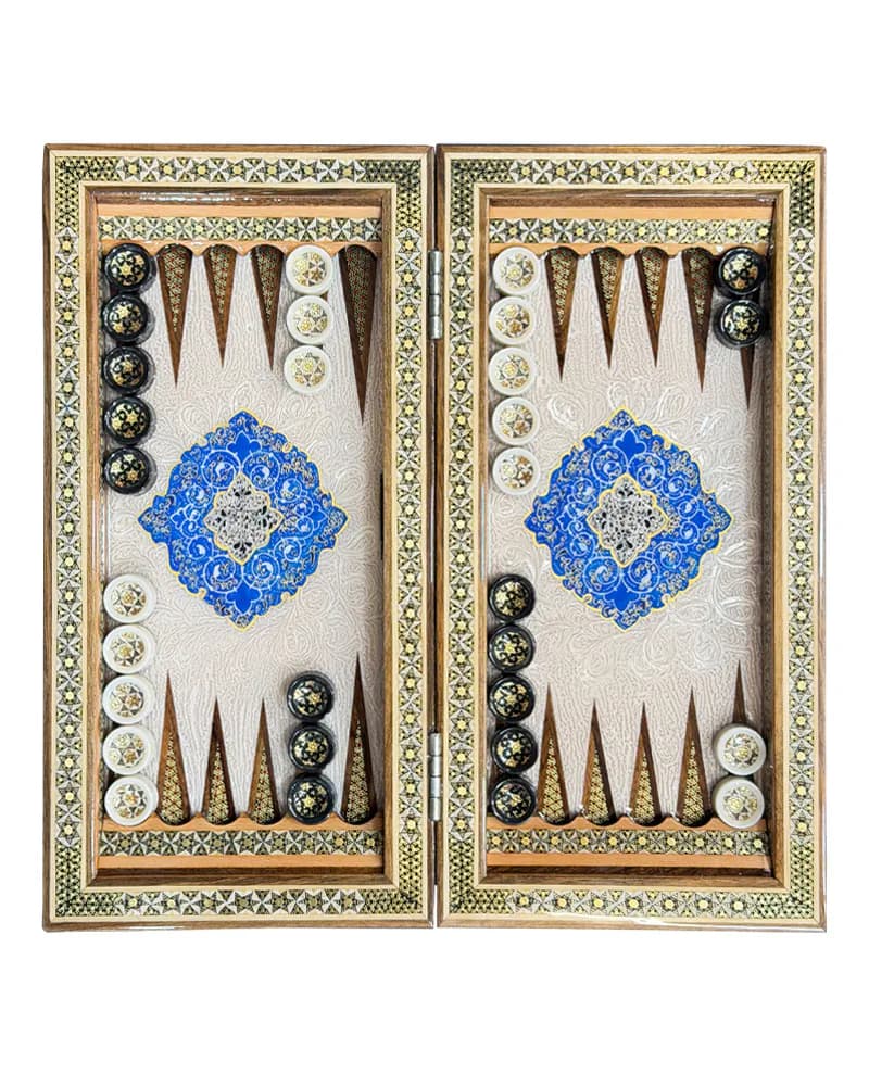 تخته نرد خاتم کاری تذهیب طرح زرنگار 35 سانتی کد 10390 — تصویر ۵