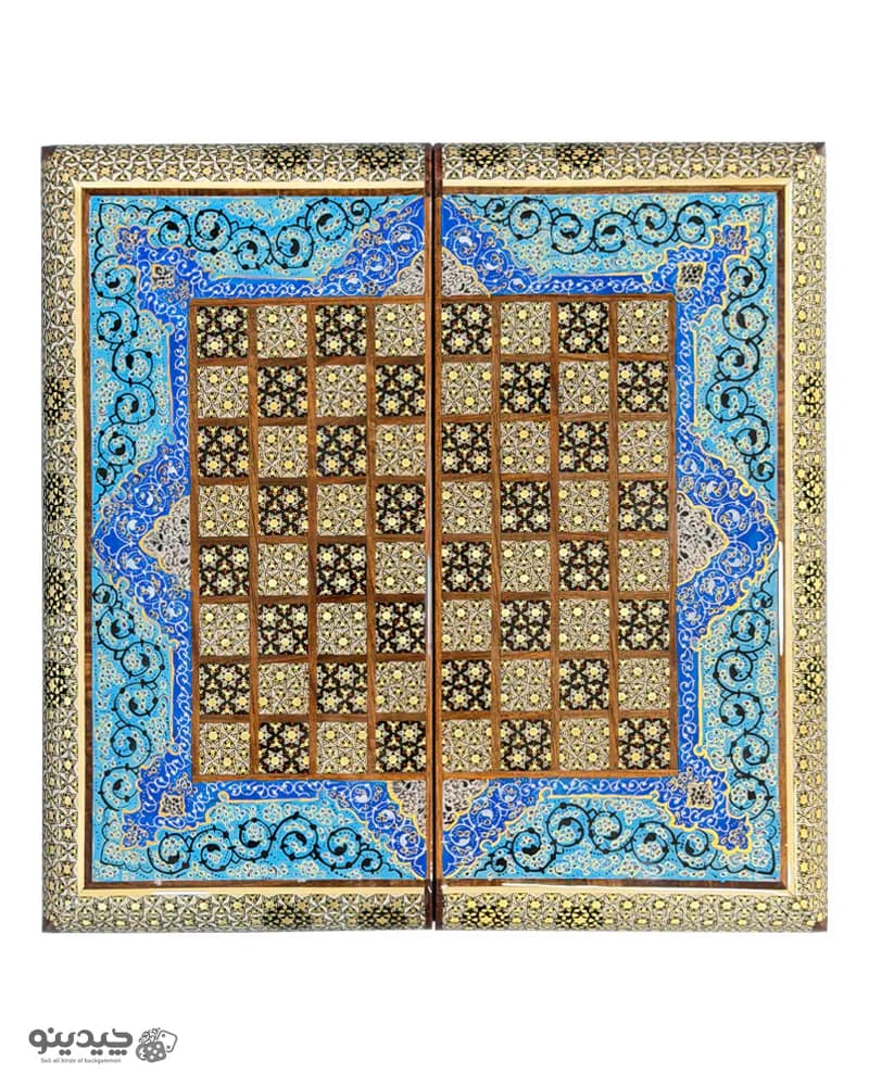تخته نرد خاتم کاری تذهیب طرح زرنگار 35 سانتی کد 10390 — تصویر ۲