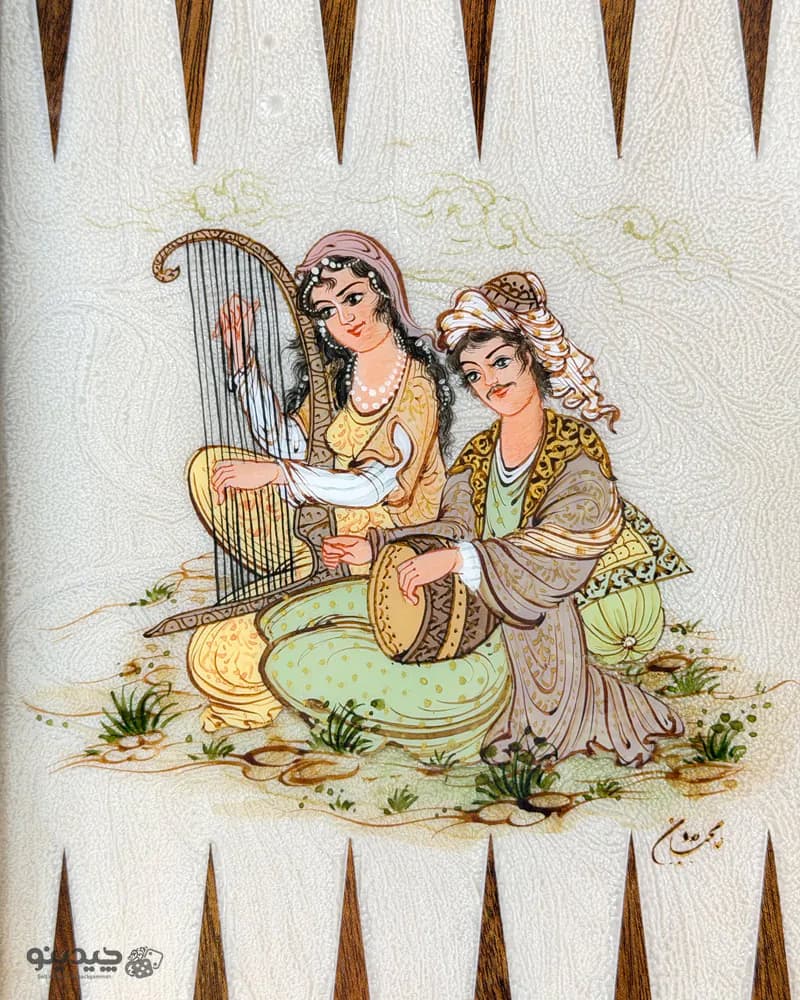 تخته نرد خاتم کاری نقاشی مجلس بزم طرح رهایی کد 10384 — تصویر ۵