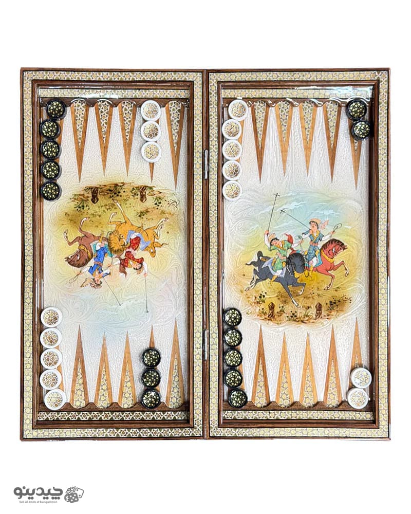 تخته نرد خاتم کاری نقاشی چوگان طرح صحرا کد 10383