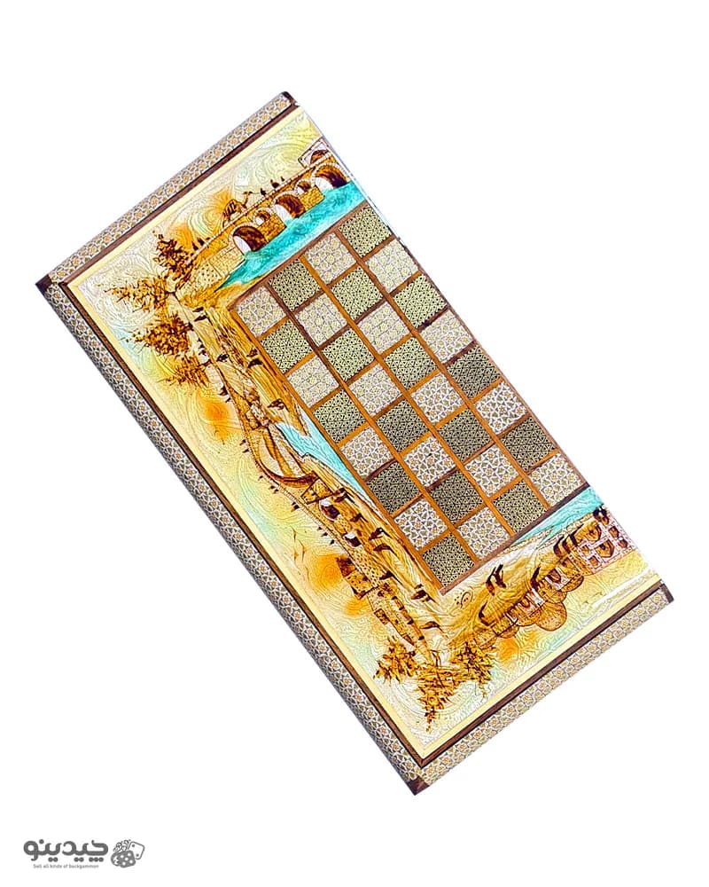 تخته نرد خاتم کاری نقاشی ابنیه طرح زاینده رود کد 10379 — تصویر ۱۱
