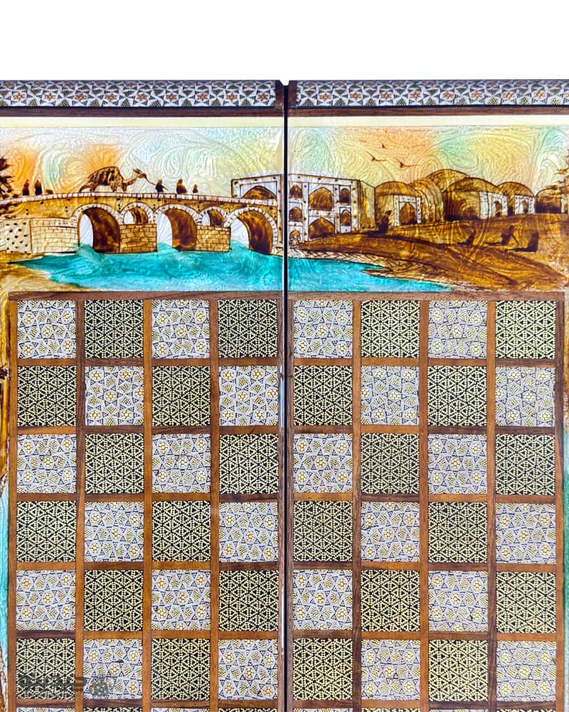 تخته نرد خاتم کاری نقاشی ابنیه طرح زاینده رود کد 10379 — تصویر ۸