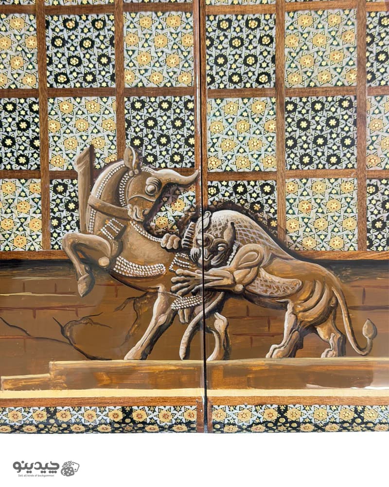 تخته نرد خاتم کاری نقاشی کوروش و کاساندان طرح عشق پارسی کد 10376 — تصویر ۸