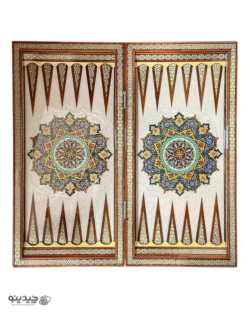 تخته نرد خاتم کاری تذهیب طرح تابان کد 10370 — تصویر ۳